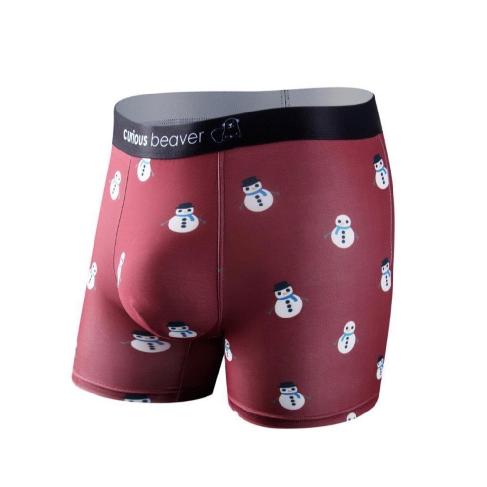 NWT Curious Beaver Men's Snowman Boxer Briefs Maroon Red Holiday Christmas XL